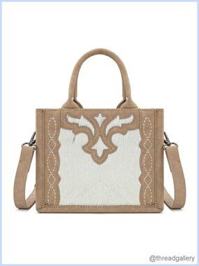 Genuine Hair-On Cowhide Mini Tote Western Tooled Handbag